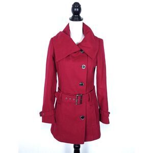 John By John Richmond Red Wool Blend Belted Trench Coat Size 10
